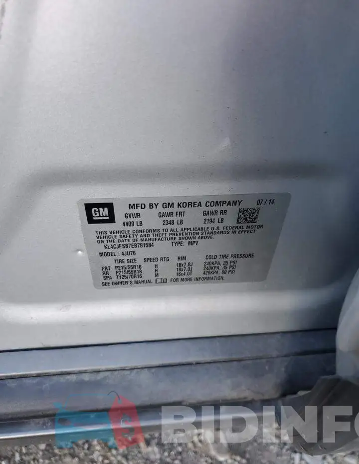KL4CJFSB7EB781584 Photo# 12