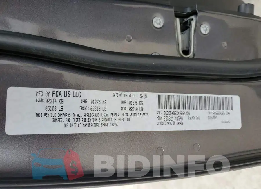2C3CDXBGXKH664216 Photo# 12