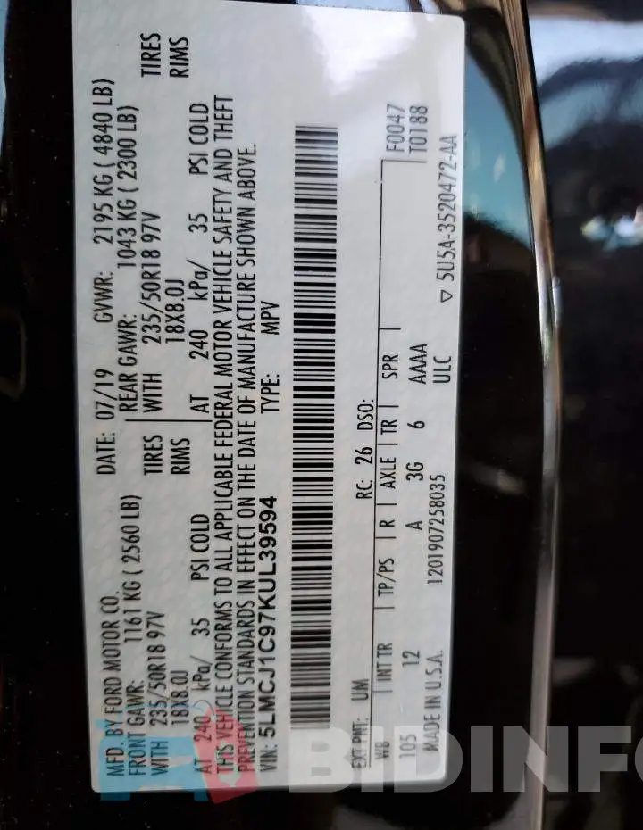5LMCJ1C97KUL39594 Photo# 13