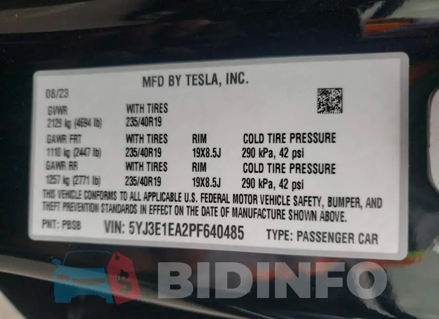 5YJ3E1EA2PF640485 Photo# 13