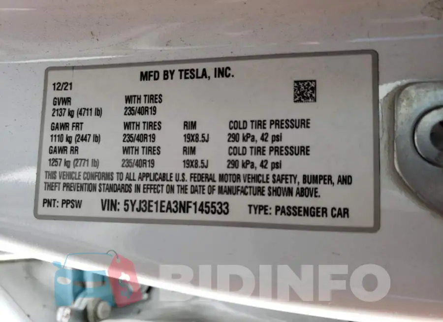 5YJ3E1EA3NF145533 Photo# 13
