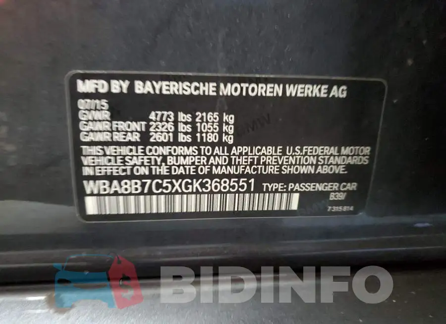 WBA8B7C5XGK368551 Photo# 12