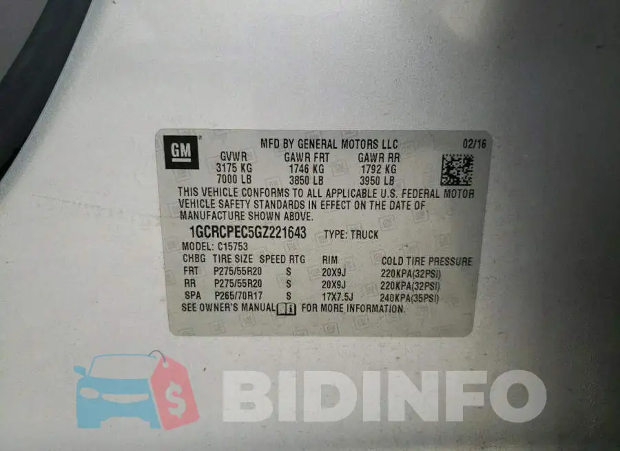 1GCRCPEC5GZ221643 Photo# 12
