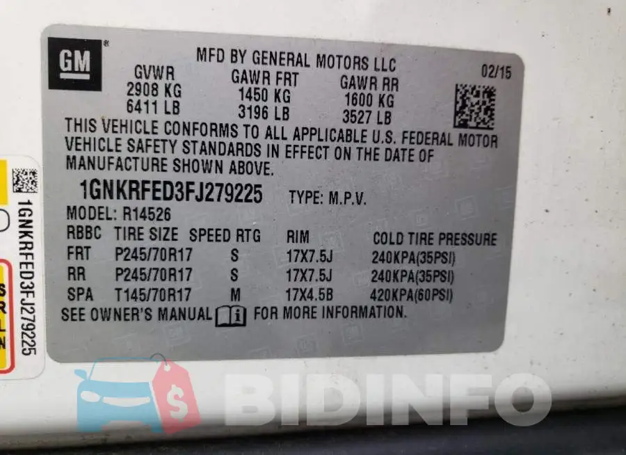 1GNKRFED3FJ279225 Photo# 12