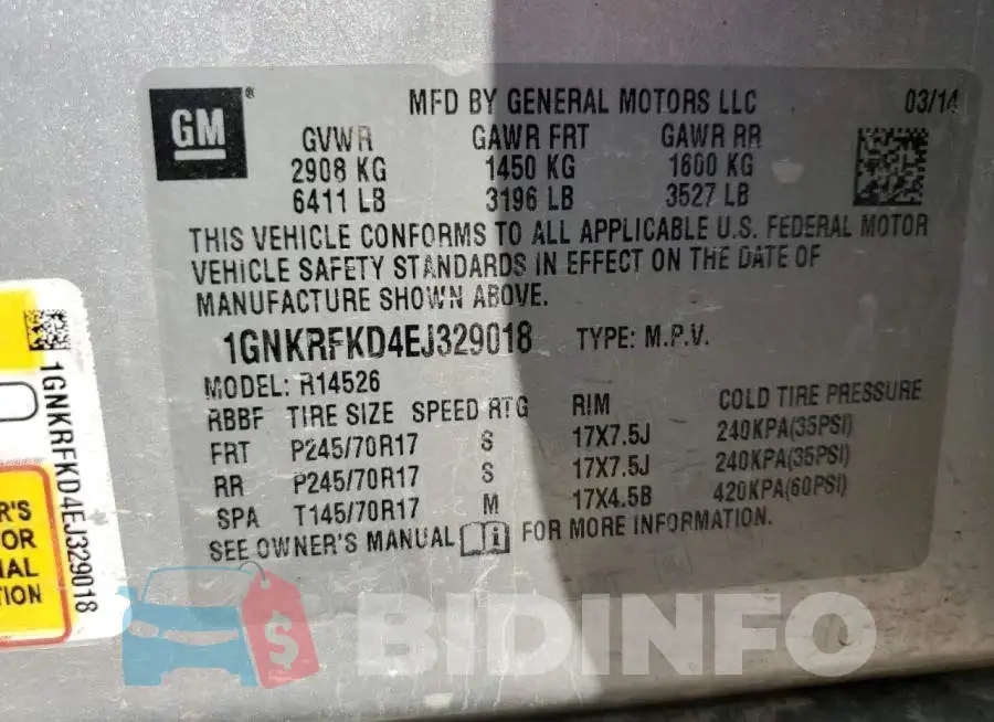 1GNKRFKD4EJ329018 Photo# 12