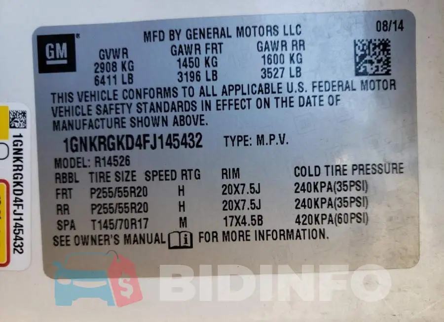 1GNKRGKD4FJ145432 Photo# 13