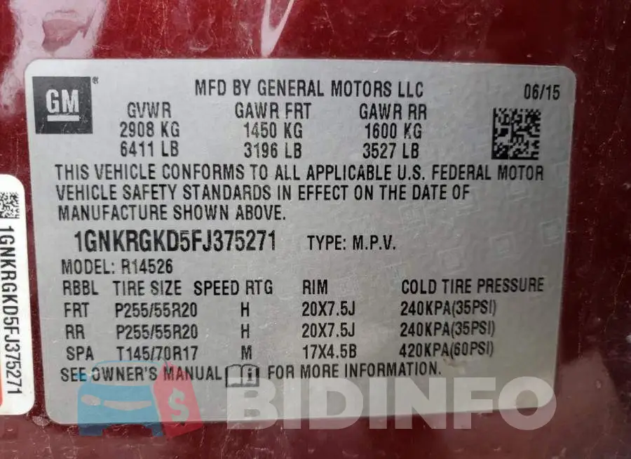 1GNKRGKD5FJ375271 Photo# 13