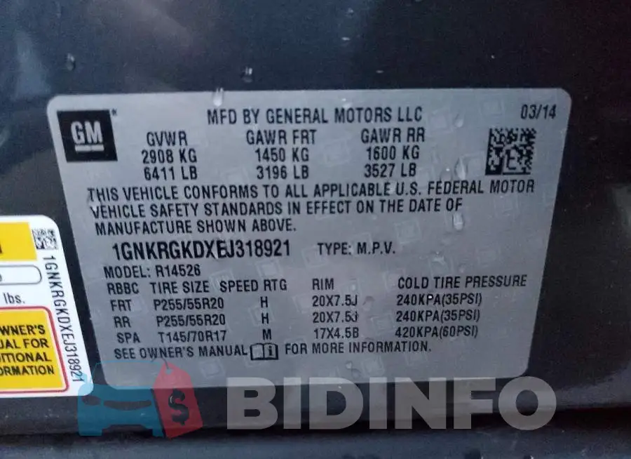 1GNKRGKDXEJ318921 Photo# 12