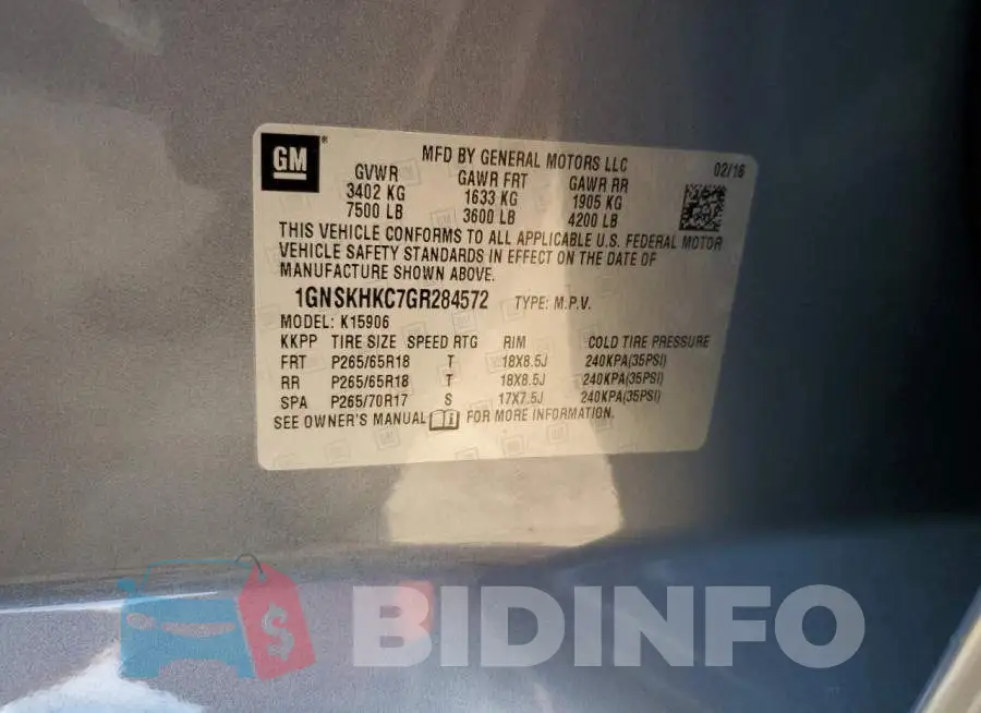 1GNSKHKC7GR284572 Photo# 14
