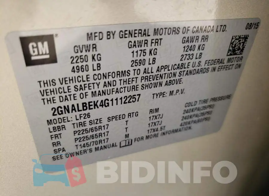 2GNALBEK4G1112257 Photo# 14