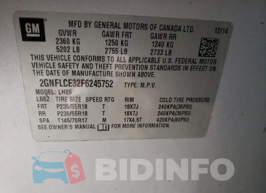 2GNFLCE32F6245752 Photo# 13