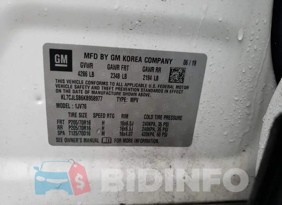 KL7CJLSB6KB958977 Photo# 12