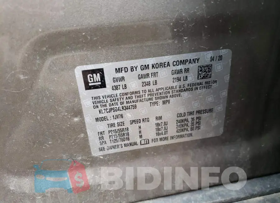 KL7CJPSB4LB344759 Photo# 14