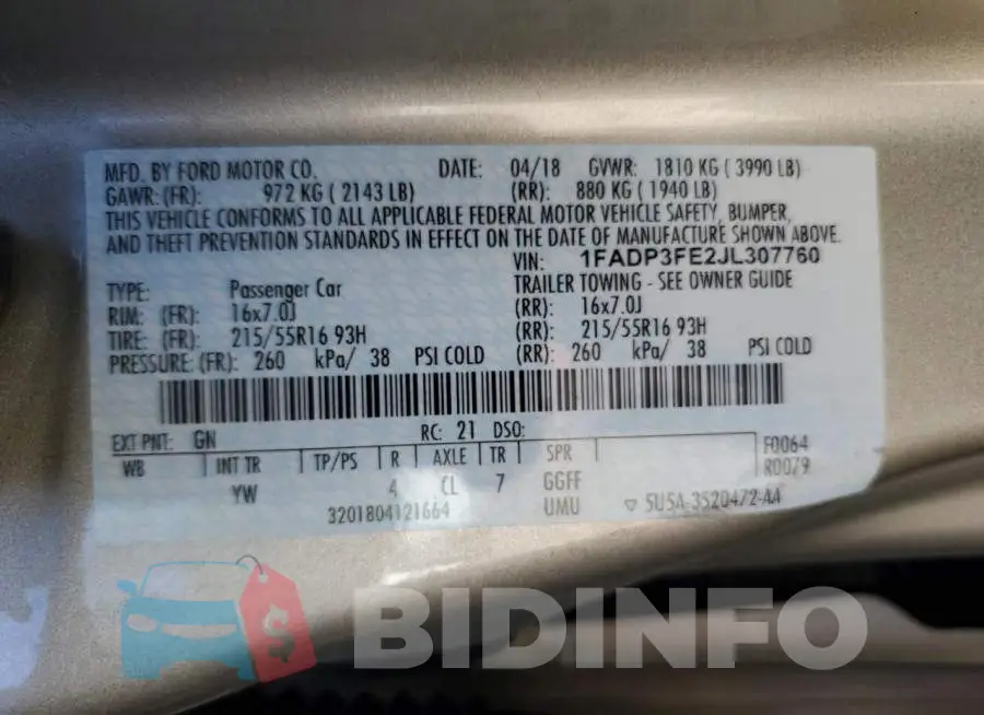 1FADP3FE2JL307760 Photo# 13