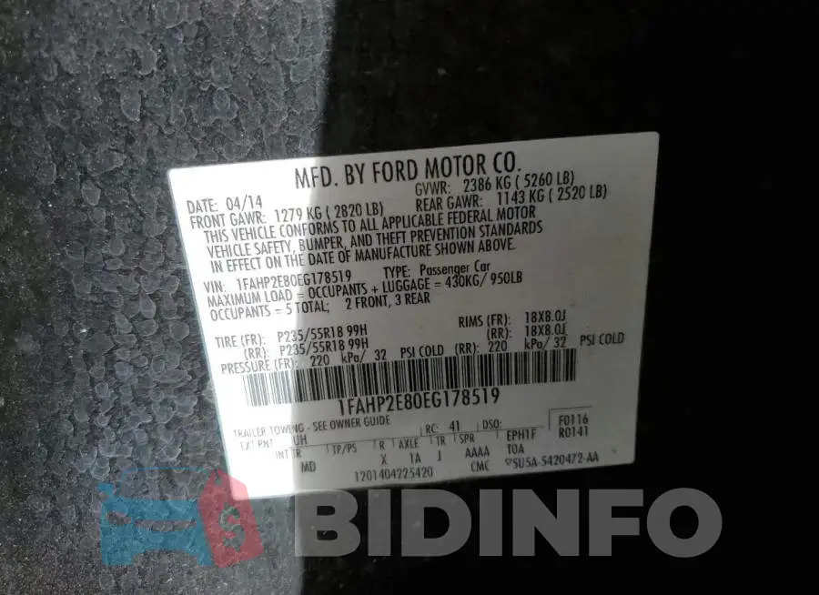 1FAHP2E80EG178519 Photo# 13