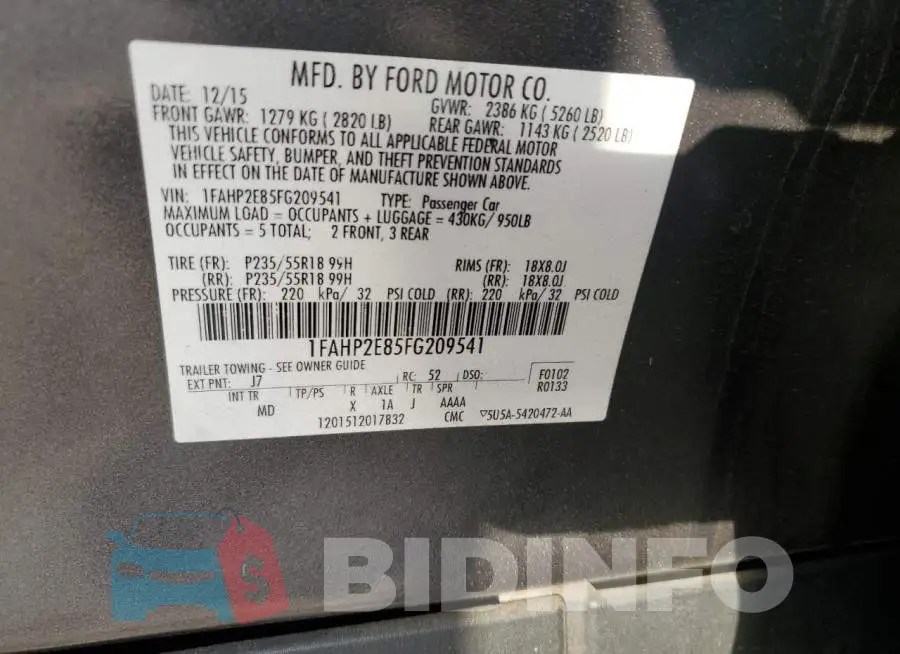 1FAHP2E85FG209541 Photo# 12