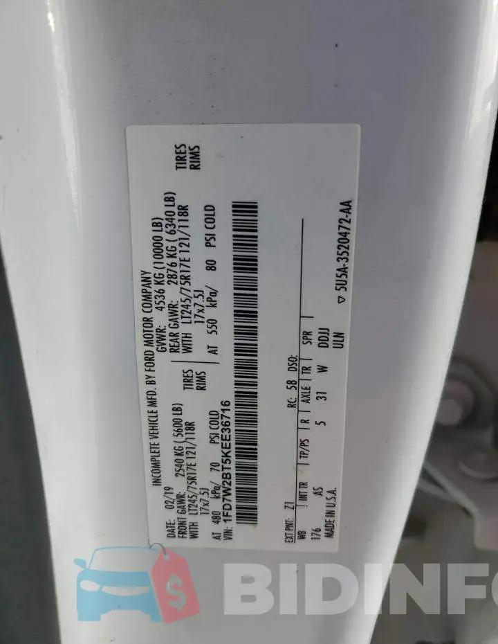1FD7W2BT5KEE36716 Photo# 12