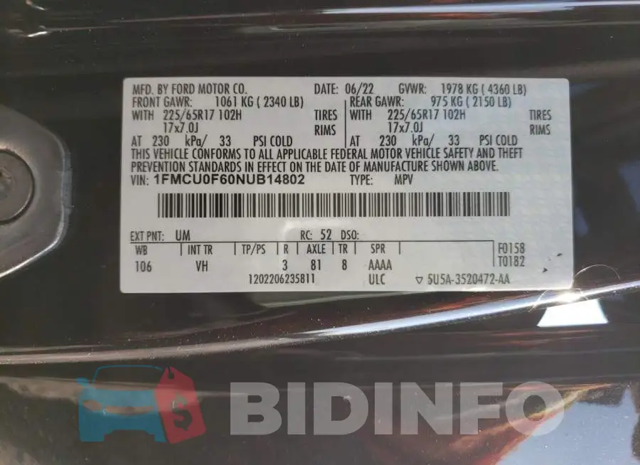1FMCU0F60NUB14802 Photo# 13