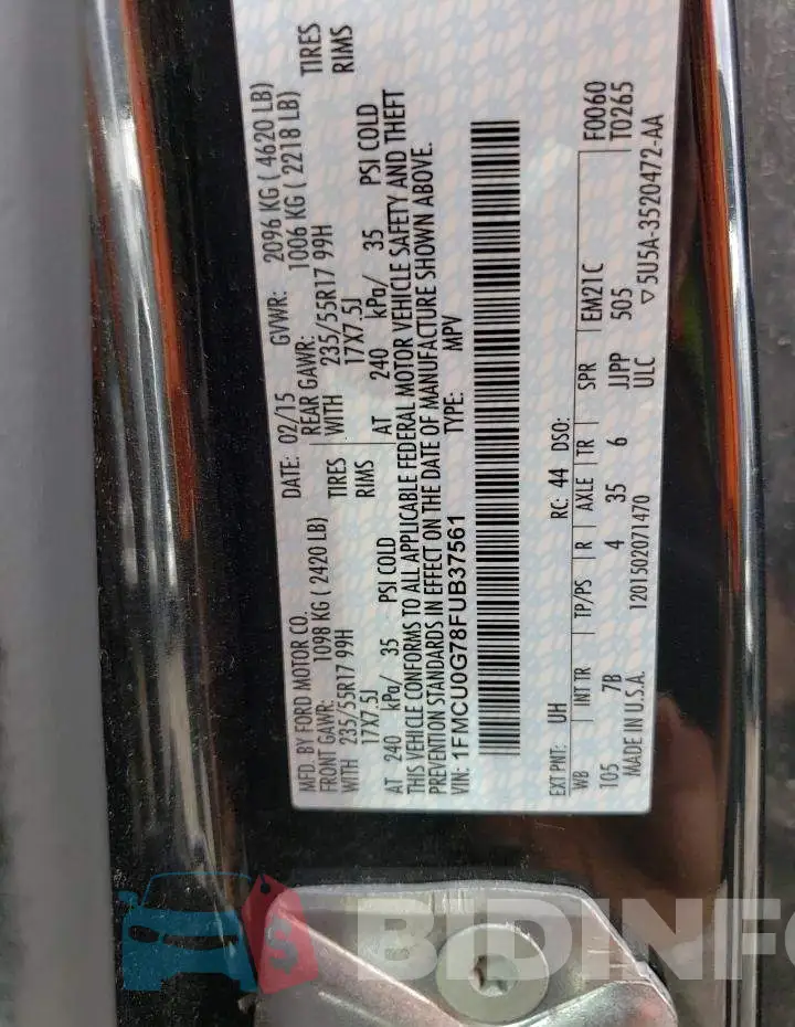 1FMCU0G78FUB37561 Photo# 12