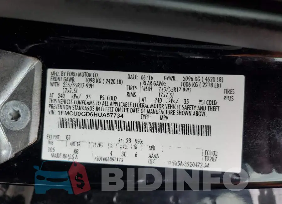 1FMCU0GD6HUA57734 Photo# 13