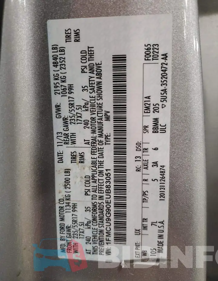 1FMCU9G90EUB83051 Photo# 14