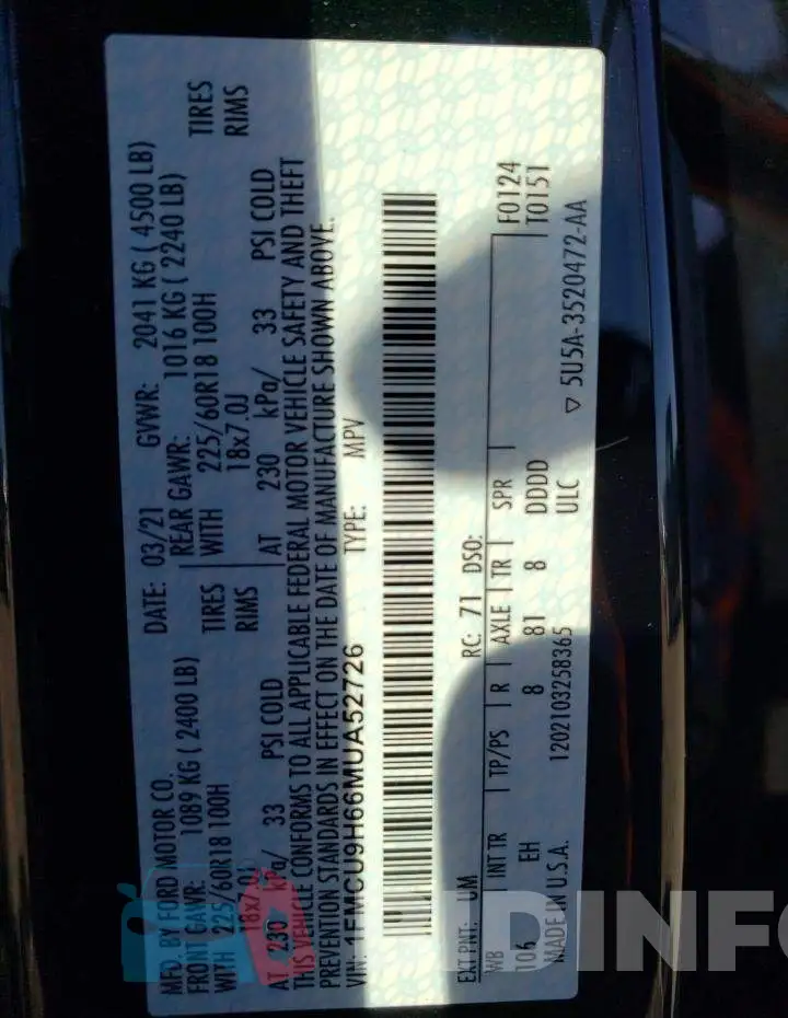 1FMCU9H66MUA52726 Photo# 12