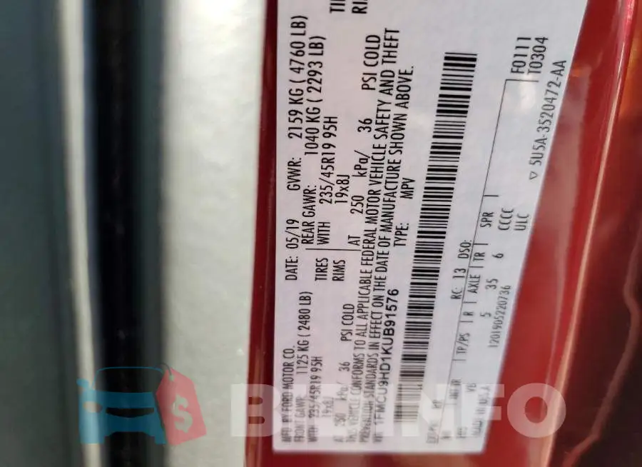 1FMCU9HD1KUB91576 Photo# 13