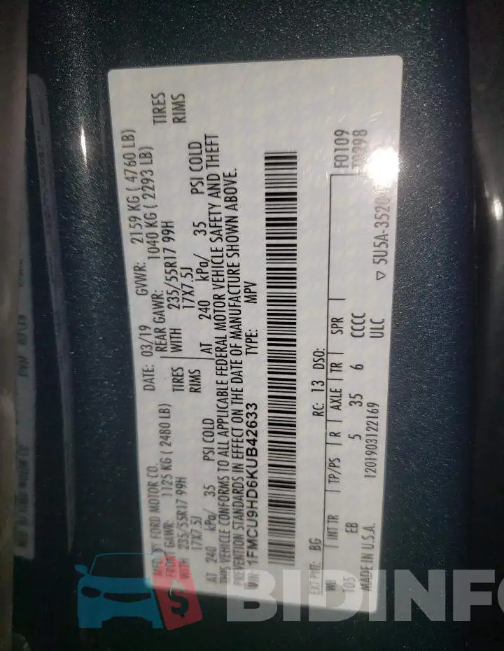 1FMCU9HD6KUB42633 Photo# 12