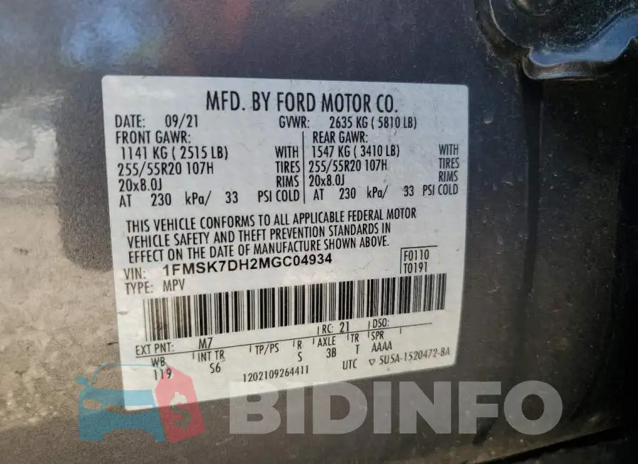 1FMSK7DH2MGC04934 Photo# 12