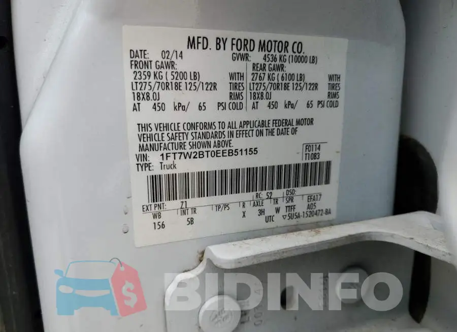 1FT7W2BT0EEB51155 Photo# 13