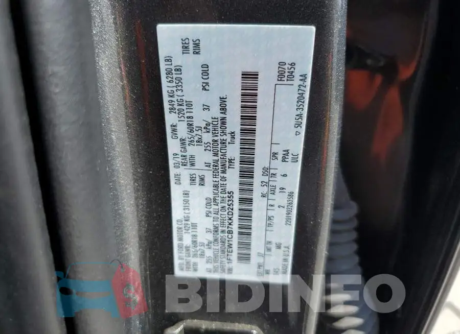 1FTEW1CB7KKD25355 Photo# 12