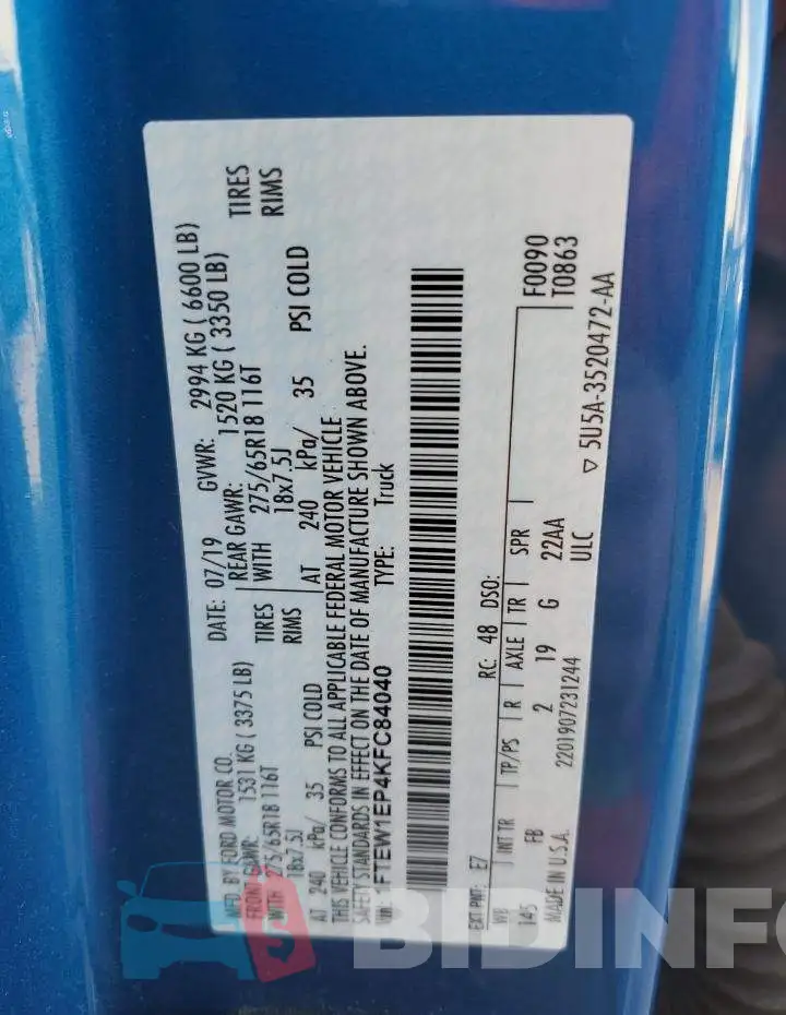 1FTEW1EP4KFC84040 Photo# 12