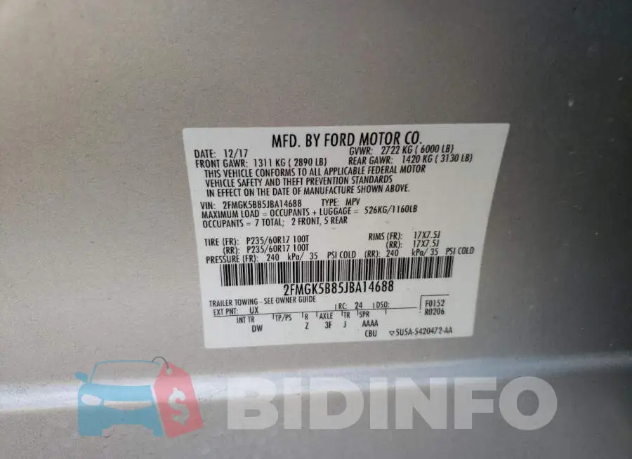 2FMGK5B85JBA14688 Photo# 13