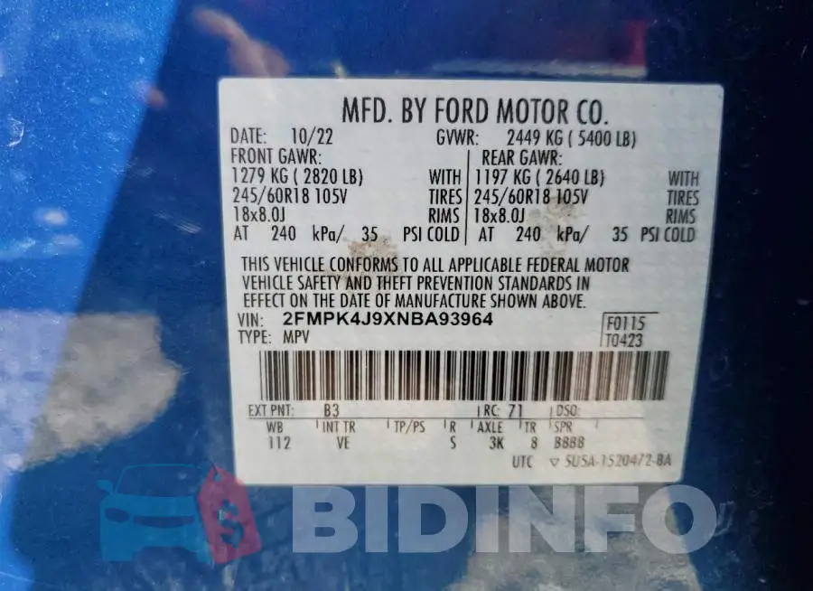 2FMPK4J9XNBA93964 Photo# 13