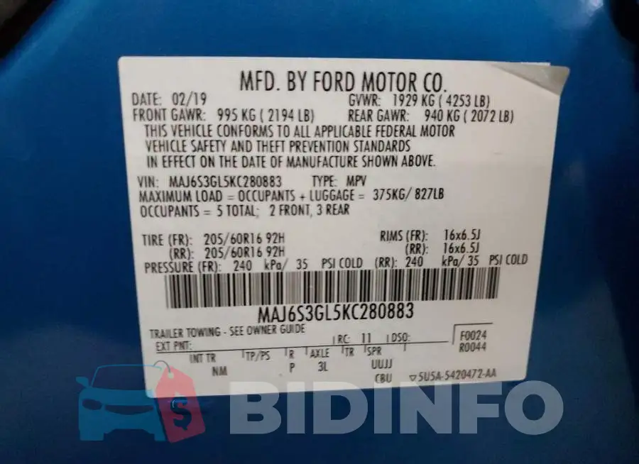 MAJ6S3GL5KC280883 Photo# 12