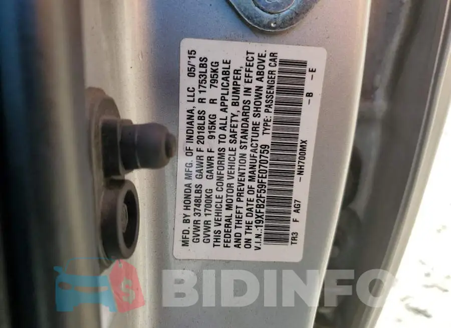 19XFB2F59FE070759 Photo# 12