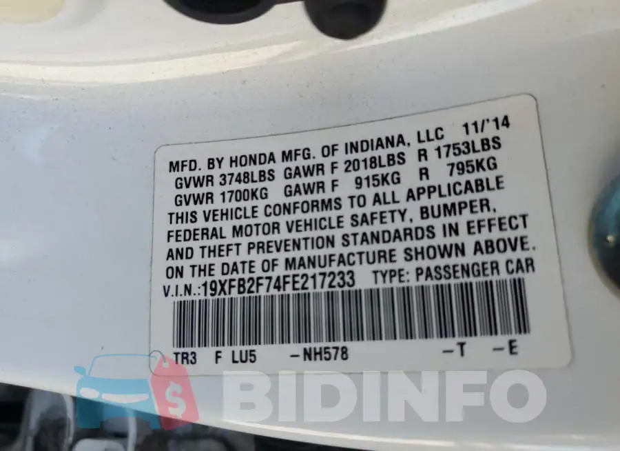 19XFB2F74FE217233 Photo# 12