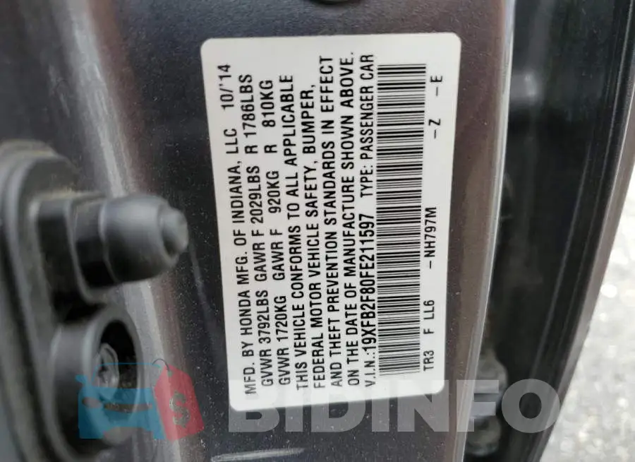 19XFB2F80FE211597 Photo# 13