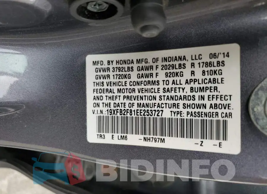 19XFB2F81EE253727 Photo# 12