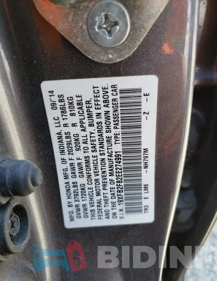 19XFB2F82EE274991 Photo# 13