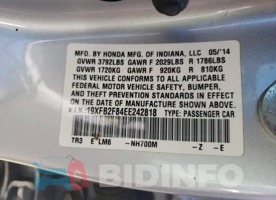 19XFB2F84EE242818 Photo# 12