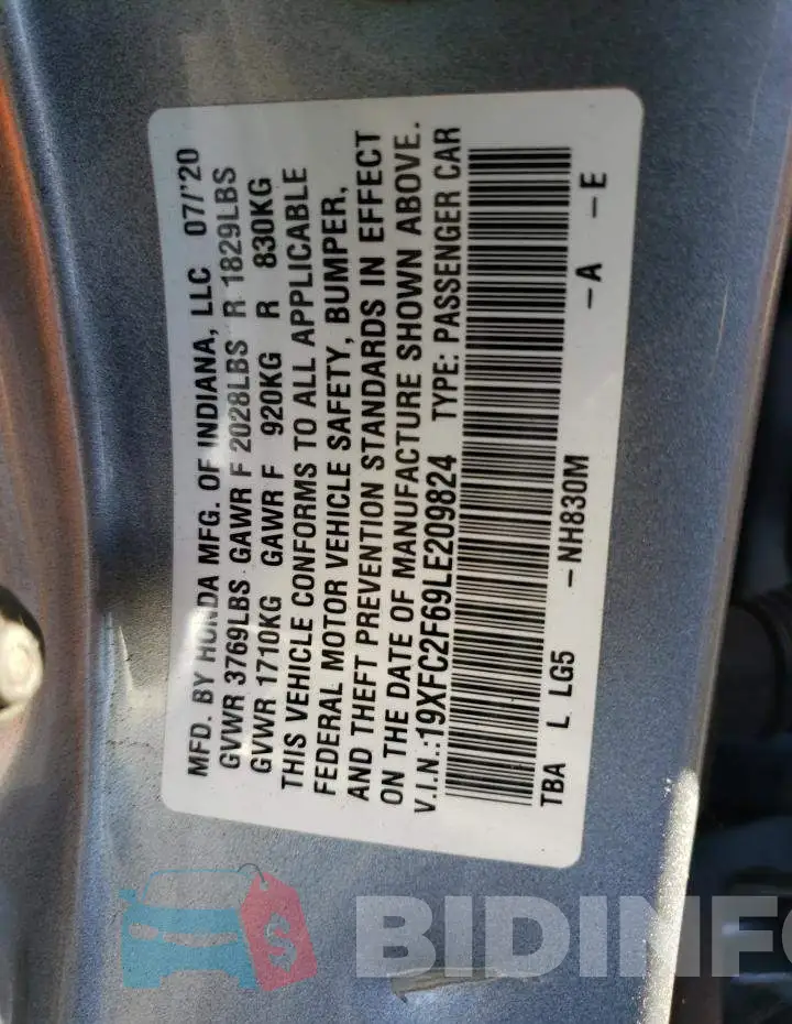 19XFC2F69LE209824 Photo# 12
