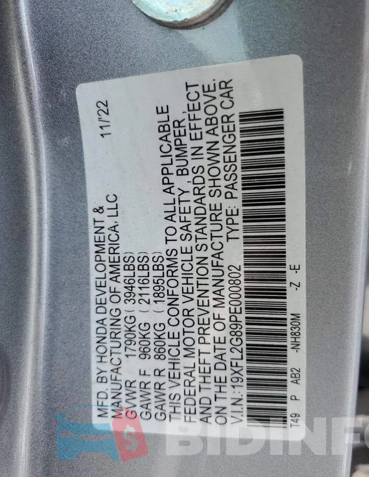 19XFL2G89PE000802 Photo# 12
