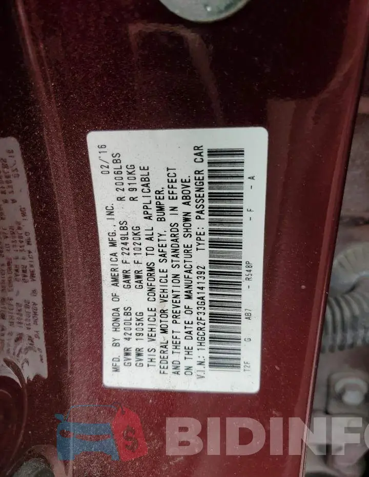 1HGCR2F33GA141392 Photo# 12