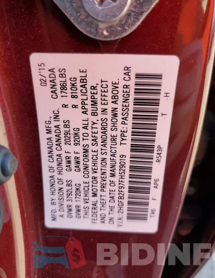 2HGFB2F97FH529019 Photo# 12