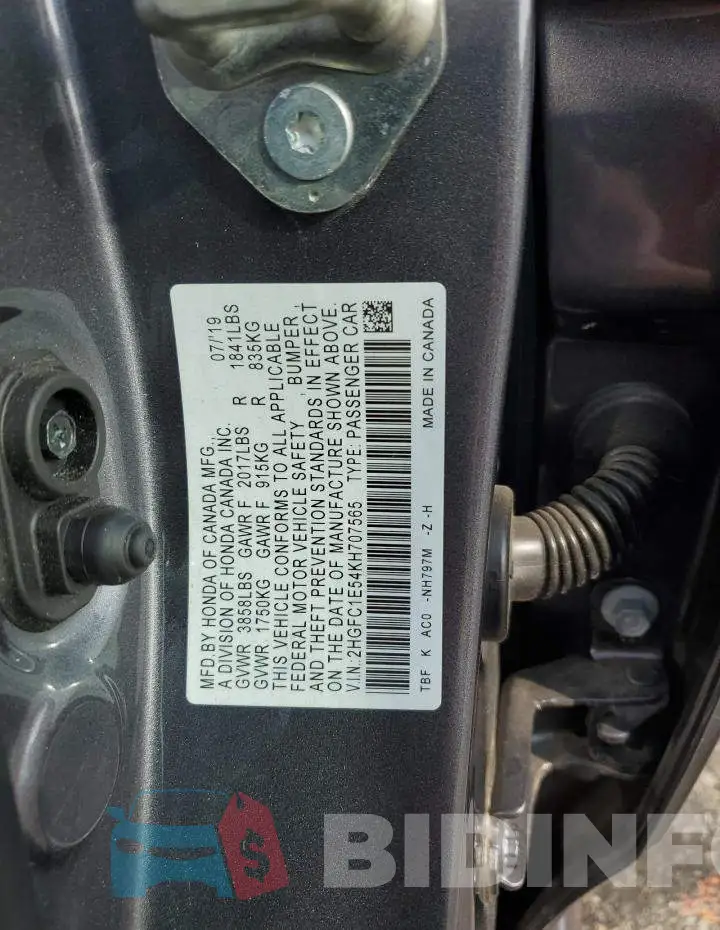 2HGFC1E54KH707565 Photo# 12