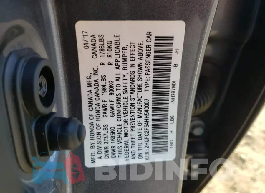 2HGFC2F54HH540007 Photo# 12