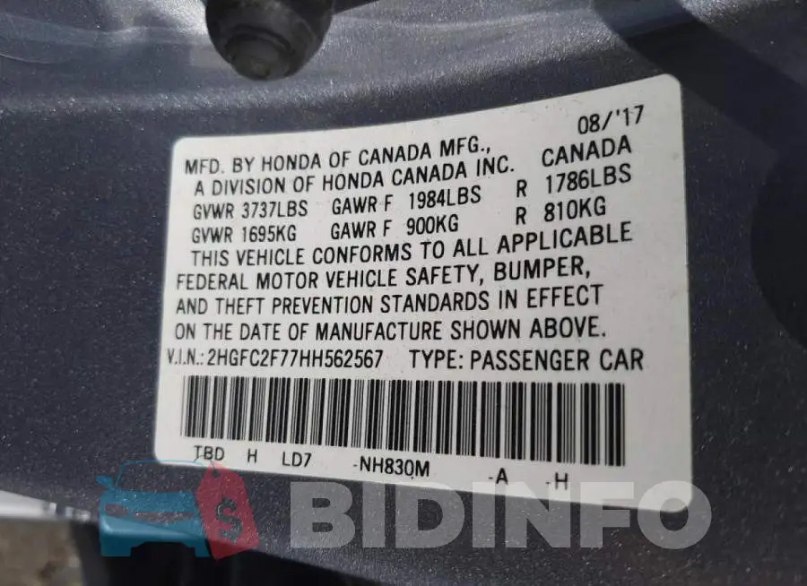 2HGFC2F77HH562567 Photo# 12