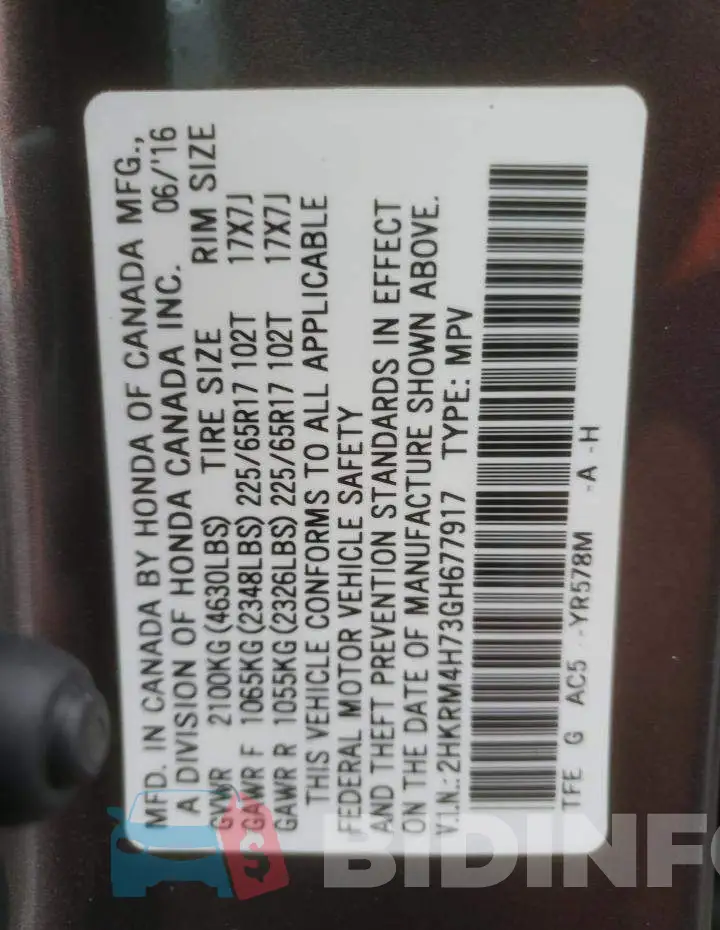 2HKRM4H73GH677917 Photo# 13