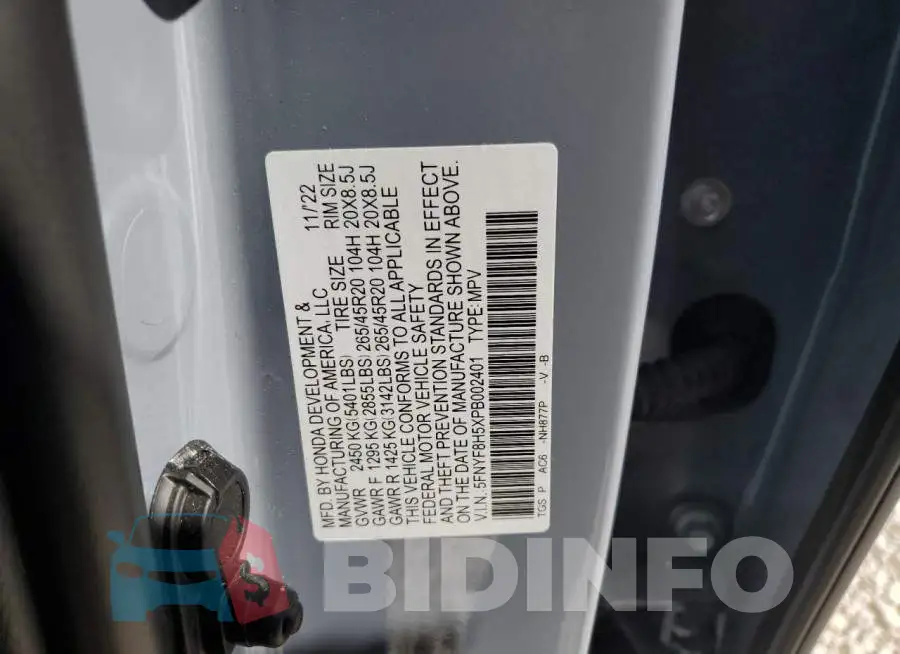 5FNYF8H5XPB002401 Photo# 13
